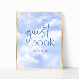 Póster Rótulo del libro de invitados Blue Sparkly Clouds