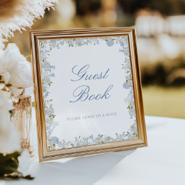 Póster Rótulo del libro de invitados Boda de Floral azul