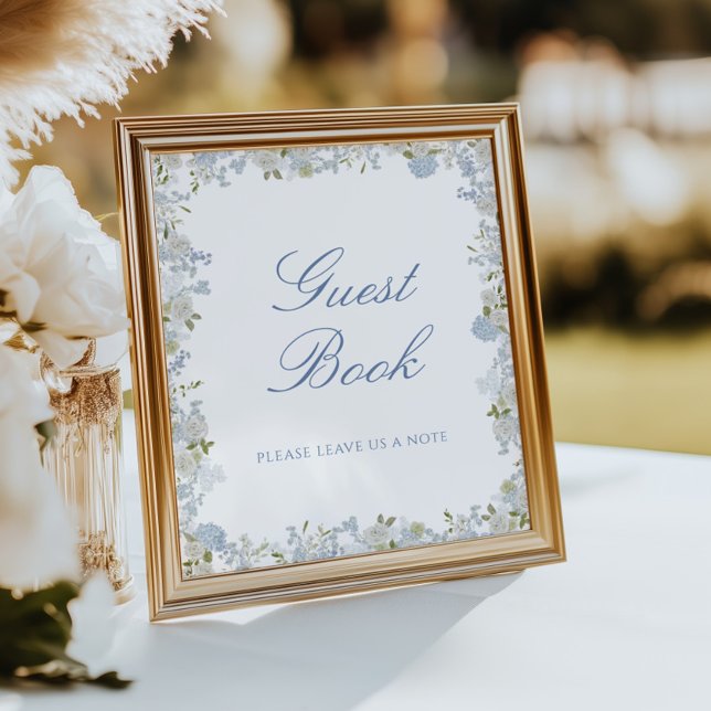 Póster Rótulo del libro de invitados Boda de Floral azul  (Subido por el creador)