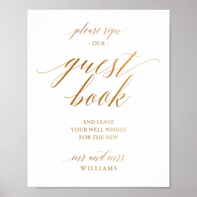 Póster Rótulo del libro de invitados Boda de oro de calig (Frente)