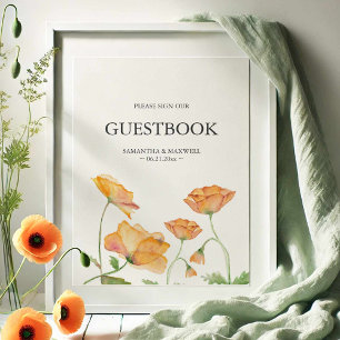 Póster Rótulo del libro de invitados boda Naranja de flor