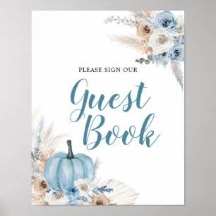 Póster Rótulo del libro de invitados Boho Rustic Pumpkin