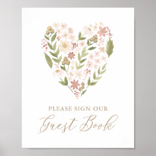Póster Rótulo del libro de invitados de Baby Shower Pink