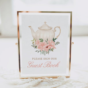 Póster Rótulo del libro de invitados de Floral Tea Fiesta