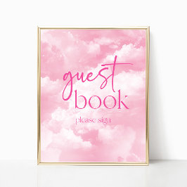 Póster Rótulo del libro de invitados de Pink Sparkly Clou