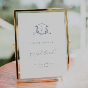 Póster Rótulo del libro de invitados de Vines Dusty Blue 