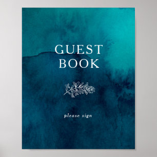 Póster Rótulo del libro de invitados Moody Ocean Watercol
