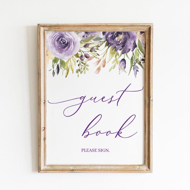 Póster Rótulo del libro de invitados Purple Floral (Subido por el creador)