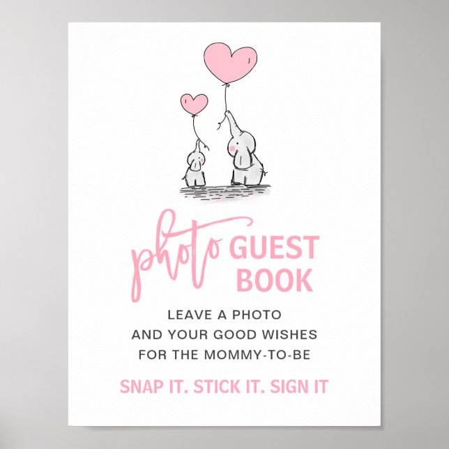 Póster Rótulo del libro de invitados sobre elefantes rosa (Frente)