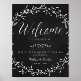 Póster Rótulo del libro de oro de Chalkboard Wreath Boda