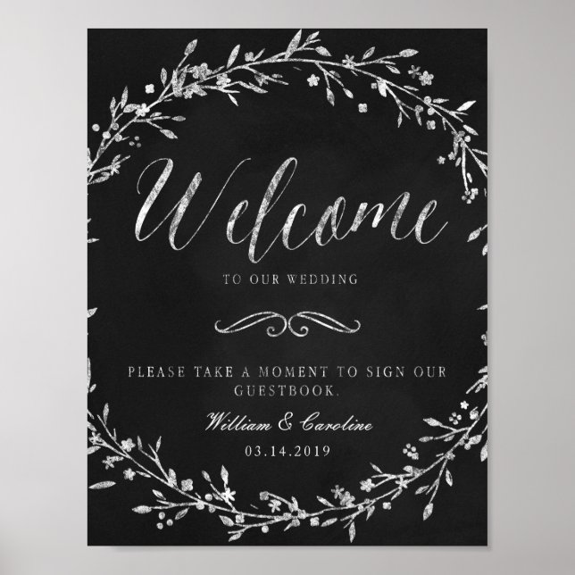 Póster Rótulo del libro de oro de Chalkboard Wreath Boda (Frente)