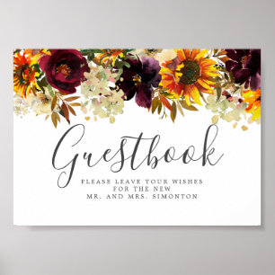 Póster Rótulo del libro de oro del Boda floral girasol de