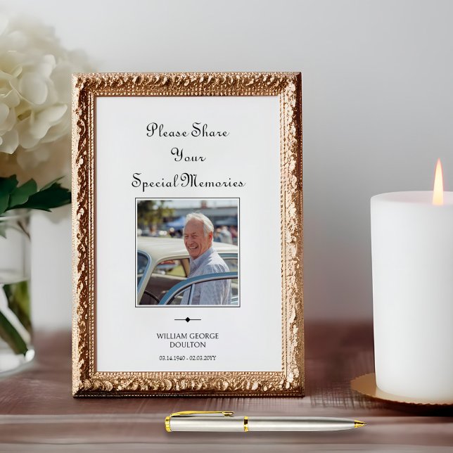 Póster Rótulo del libro de Recuerdos especiales Memorial  (Funeral Photo Sign to Share Memories in Guestbook by Darling & May)
