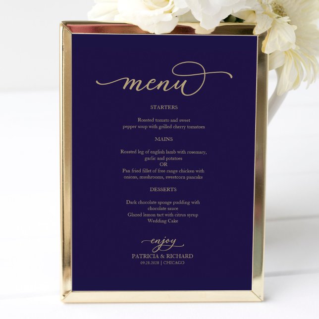 Póster Rótulo del menú Boda azul de la marina con guión d (Subido por el creador)