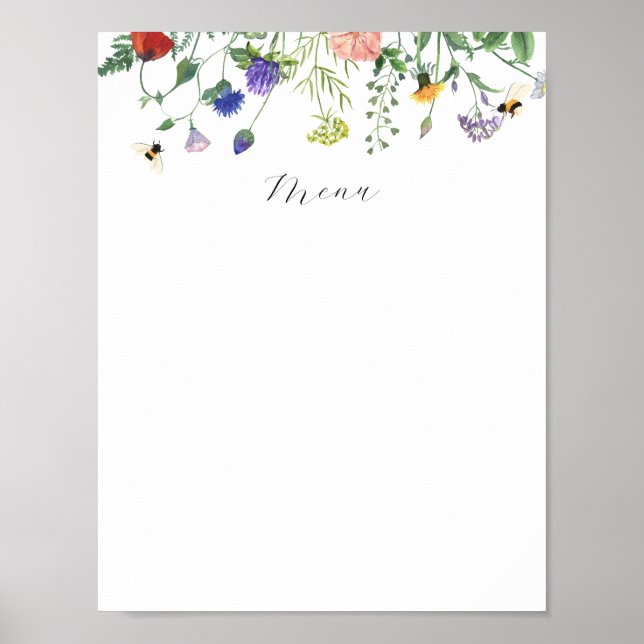 Póster Rótulo del menú Campos de flores silvestres (Frente)