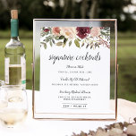 Póster Rótulo del menú cóctel Rustic Bloom Signature<br><div class="desc">Invite a los huéspedes a tomar una libación favorita con nuestro encantador cartel de bar boda. El signo de barra de 11x14 incluye "cócteles de firma" en letras caligráficas. Personalice sus bebidas especiales con seis campos de texto personalizados y añada sus iniciales y fecha boda a lo largo de la...</div>