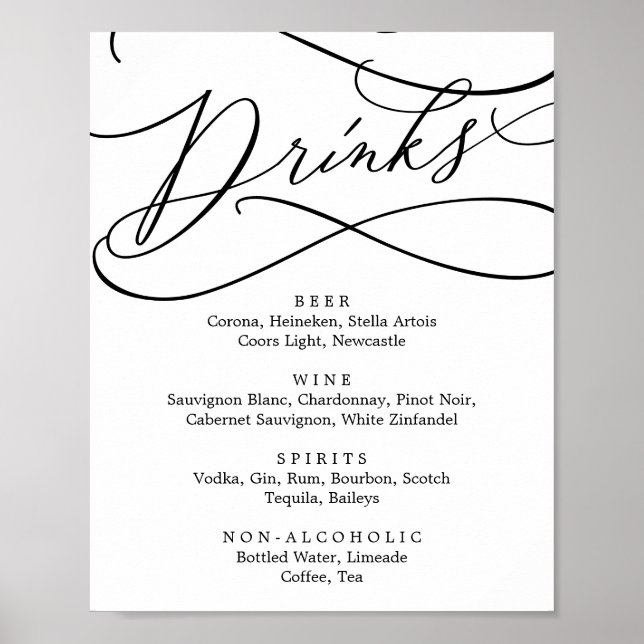 Póster Rótulo del menú de bebidas caligráficas románticas (Frente)