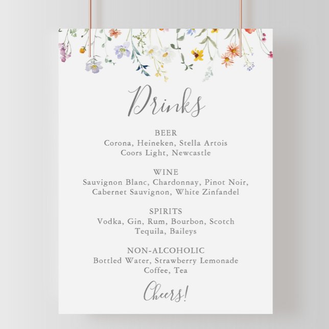 Póster Rótulo del menú de bebidas de Boda floral multicol (Subido por el creador)
