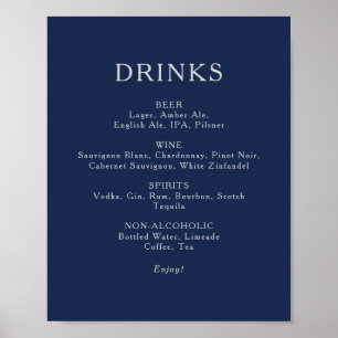 Póster Rótulo del menú de bebidas del Boda Blue Silver de