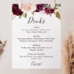 Póster Rótulo del menú de bebidas del Boda botánico flora<br><div class="desc">Este rústico y florido boda botánico de bebidas es perfecto para un boda moderno. El diseño presenta flores y follaje pintados a mano hermosas y coloridas,  elegantemente dispuestos en bonitos ramos.</div>