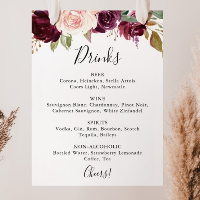 Póster Rótulo del menú de bebidas del Boda botánico flora (Subido por el creador)