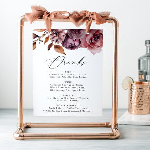 Póster Rótulo del menú de bebidas del Boda floral rústico