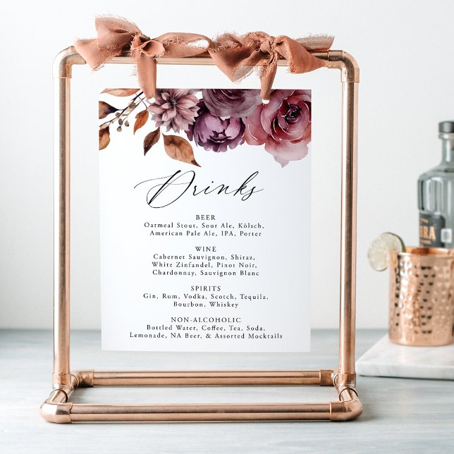 Póster Rótulo del menú de bebidas del Boda floral rústico (Subido por el creador)