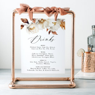 Póster Rótulo del menú de bebidas del Boda floral rústico