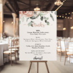 Póster Rótulo del menú de bebidas del Boda rosa rosado y<br><div class="desc">Este clásico menú de bodas rosados polvorientos es perfecto para un boda rústico. El diseño presenta unas elegantes rosas rosadas polvorientas de color acuático y un follaje verde,  cuidadosamente montado en bonitos ramos.</div>