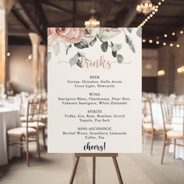 Póster Rótulo del menú de bebidas del Boda rosa rosado y  (Subido por el creador)