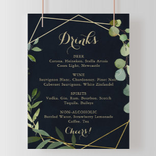 Póster Rótulo del menú de bebidas del Boda verde azul geo