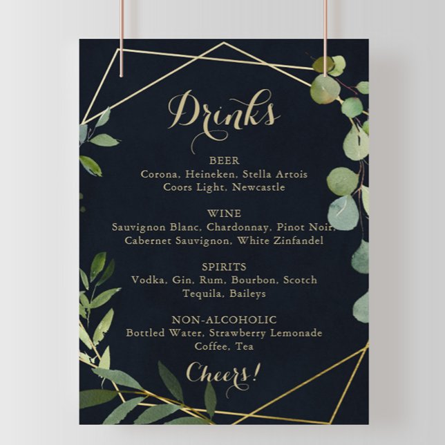 Póster Rótulo del menú de bebidas del Boda verde azul geo (Subido por el creador)