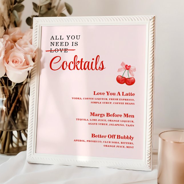Póster Rótulo del menú de bebidas del Fiesta Galentine's  (Subido por el creador)