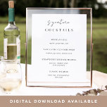 Póster Rótulo del menú de cócteles de la firma del Boda b<br><div class="desc">Invite a sus huéspedes a tomar una libación favorita del bar con nuestro encantador cartel de menú de bar boda. El poster 11x14 presenta "cócteles de la firma" en un guión de caligrafía negra y letras en bloques. Personalice con sus nombres y descripciones de cócteles especiales.</div>