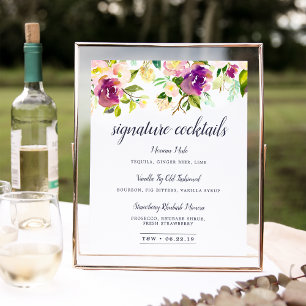 Póster Rótulo del menú de cócteles Vibrant Bloom Signatur