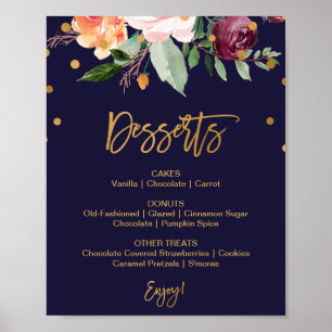 Póster Rótulo del menú de postres del Boda floral otoñal