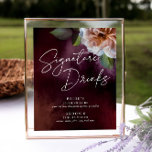 Póster Rótulo del menú del Boda de la firma del jardín me<br><div class="desc">Hermosas flores pintadas sobre un fondo oscuro pintado, emparejado con una tipografía elegante, dan a esta recepción de bodas de mesa un menú de "bebida de firma" que firma un estilo oscuro, amoroso y romántico. Simplemente edite la plantilla con su información y elija cualquier opción. Los elementos del boda de...</div>