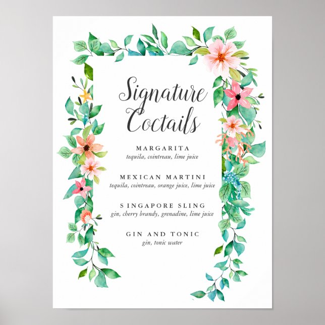 Póster Rótulo del menú del cóctel Tropical Hibiscus Signa (Frente)