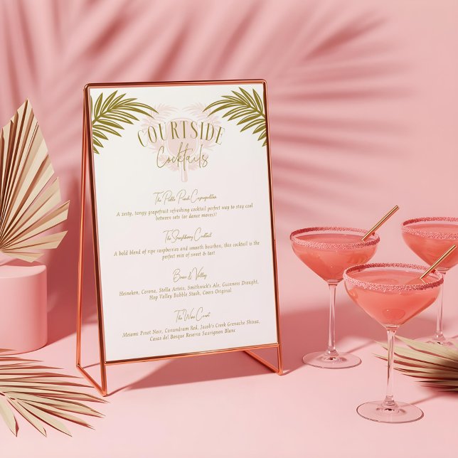 Póster Rótulo del menú del Fiesta Tropical Pickleball (Tropical Pickleball Party Cocktail Drink Menu Sign)
