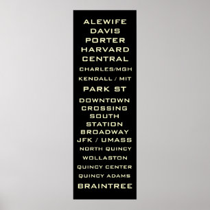 Póster Rótulo del metro de Boston - Redline