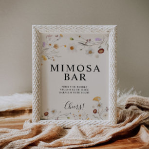 Póster Rótulo del Mimosa Boho Wildflower Bar Boda