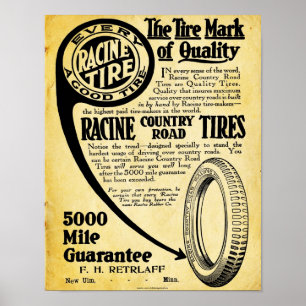 Póster Rótulo del neumático del vintage - Racine Tire
