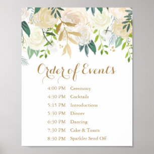 Póster Rótulo del orden de eventos del Boda de flores bla