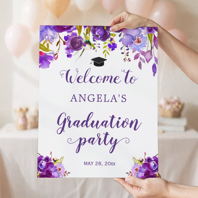 Póster Rótulo del partido de graduación floral morado ult (Subido por el creador)