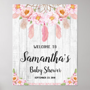 Póster Rótulo del Poster de bienvenida Boho Floral Rustic