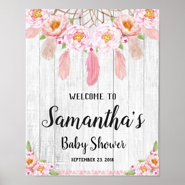 Póster Rótulo del Poster de bienvenida Boho Floral Rustic (Frente)