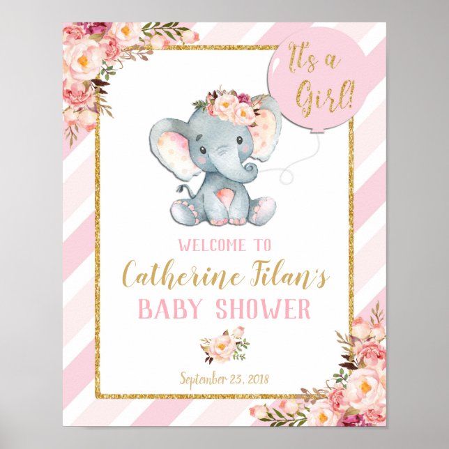 Póster Rótulo del Poster de bienvenida rosa del Chica de  (Frente)