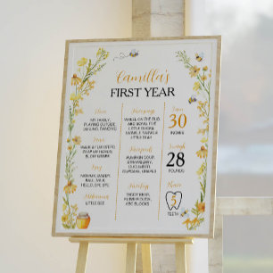 Póster Rótulo del primer cumpleaños de Honey Bee
