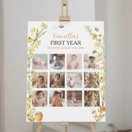 Póster Rótulo del primer cumpleaños de la flor silvestre 