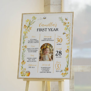 Póster Rótulo del primer cumpleaños de la flor silvestre